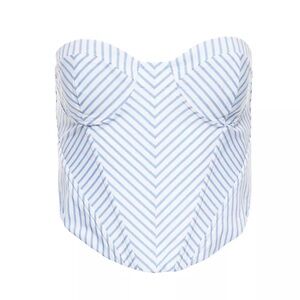 Corset cropped sweetheart neck blue-white striped top cotton Size small NWT